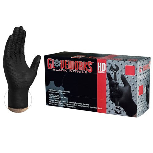 Gloveworks® HD Black Nitrile Industrial Latex Free Disposable Gloves - Pk. 100