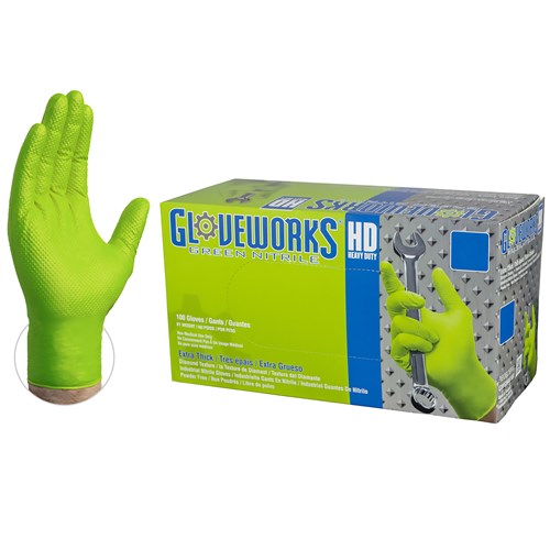 Gloveworks® HD Green Nitrile Industrial Latex Free Disposable Gloves - Pk. 100