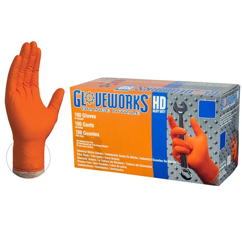 Gloveworks® HD Orange Nitrile Industrial Latex Free Disposable Gloves - Pk. 100